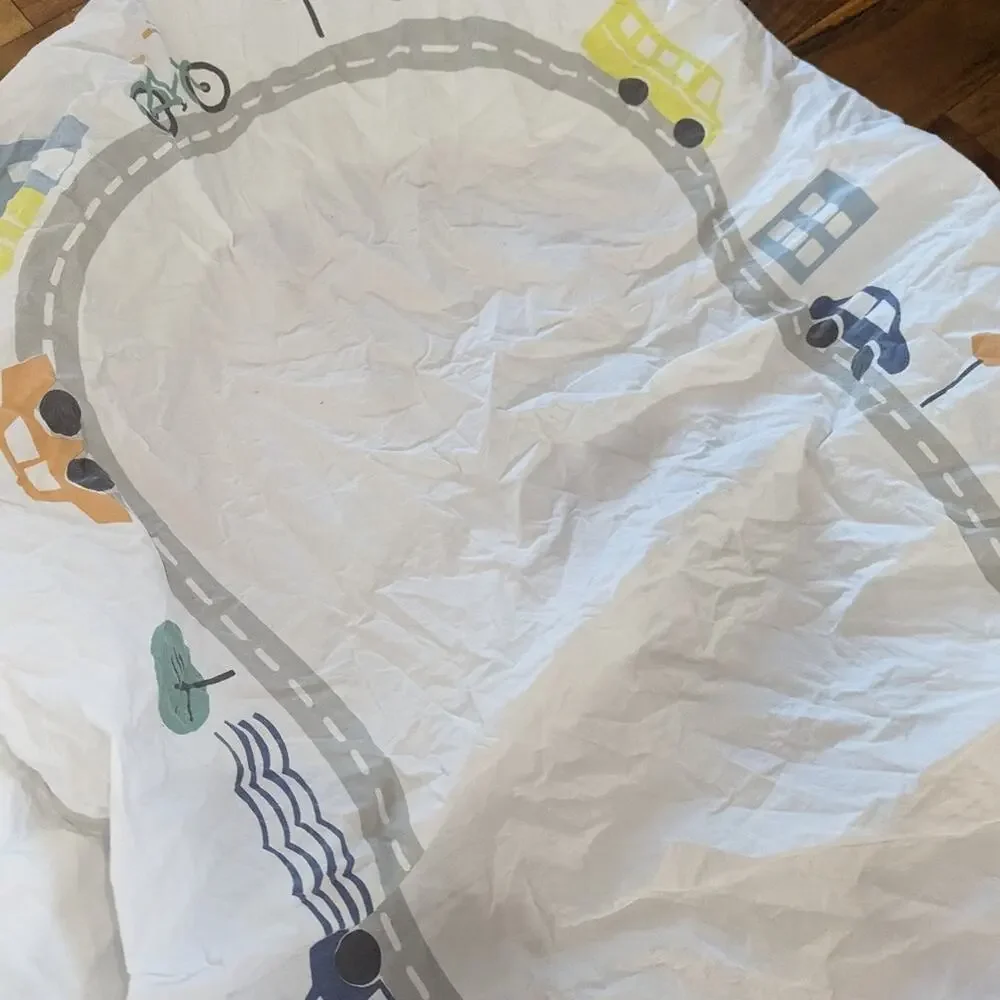 Crate & Barrel Organic Cotton Crib Sheets Dinosaur City Road White